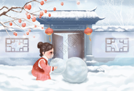 雪景雪人中国风大雪GIF高清图片