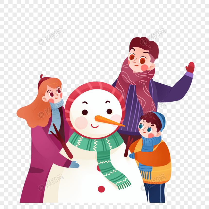 冬天堆雪人的一家人图片