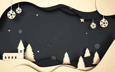 黑金剪纸风圣诞节背景背景图片