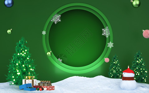 雪地背景插画绿色圣诞背景设计图片