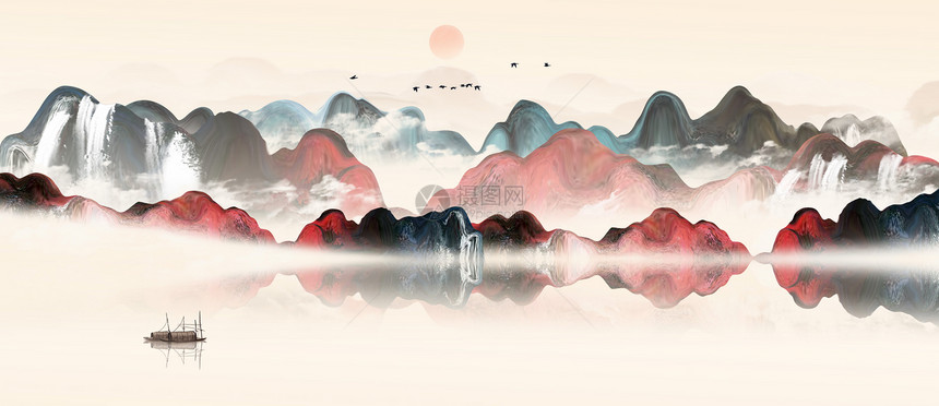 中国风山水画彩色图片