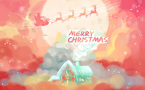 麋鹿拉雪橇圣诞节唯美贺卡插画