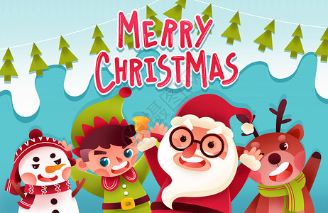 欢乐圣诞可爱卡通插画背景图片