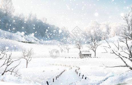 冬天农村冬天雪地背景设计图片
