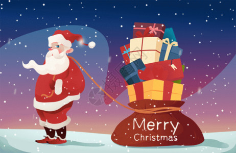 卡通冬季圣诞夜圣诞老人送礼GIF高清图片