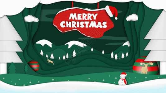 积雪雪山圣诞节剪纸风插画GIF高清图片