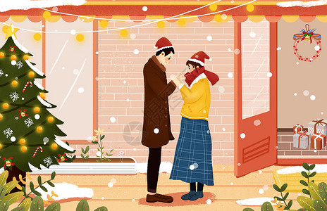 节日节气之圣诞节情侣约会插画背景图片