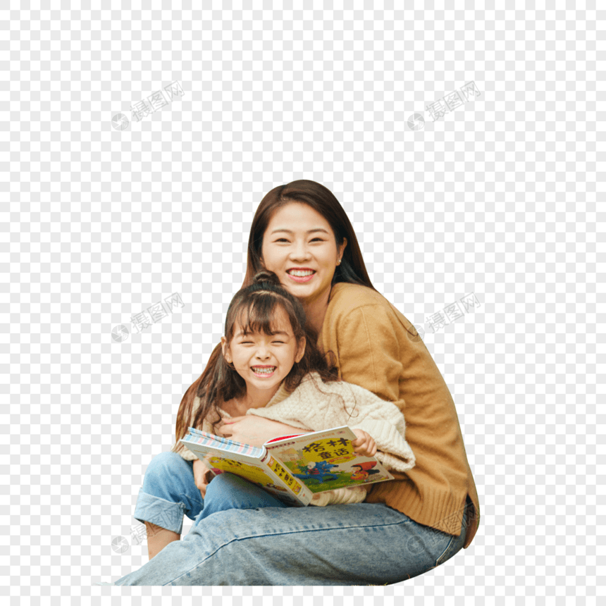 温馨母女坐下读书图片