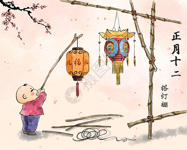 春节过年正月十二搭建灯棚高清图片