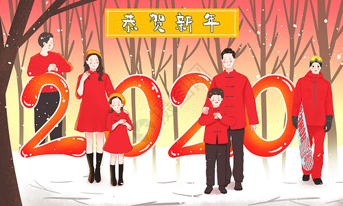 恭贺新年全家福2020背景图片