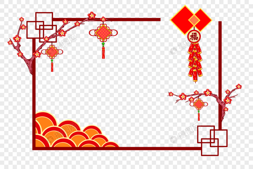 梅花中国结鞭炮新年框图片