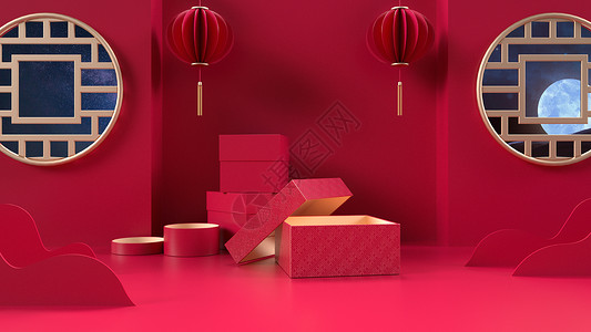 春节黄色礼盒新年礼盒背景设计图片