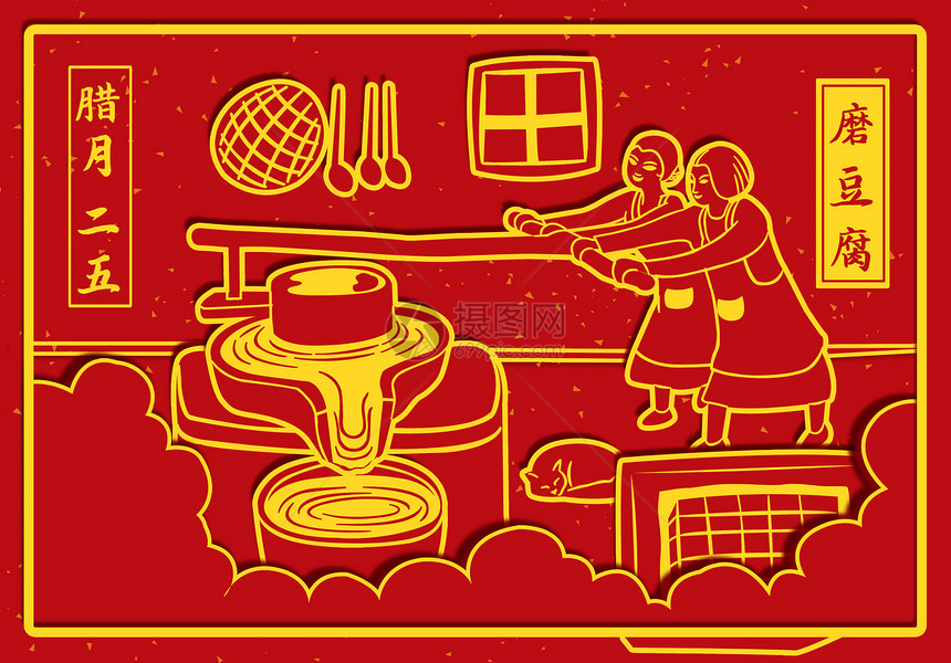 春节年俗腊月二十五磨豆腐图片