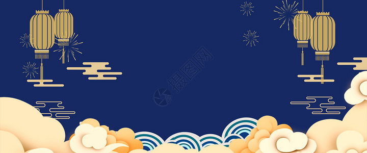 古典灯笼蓝色新年背景设计图片
