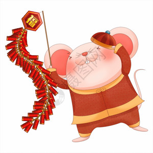 红色喜庆龙年插画新年放鞭炮的老鼠gif动图高清图片