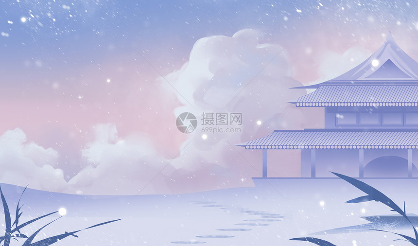 古风山中雪景图片