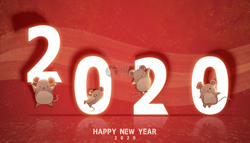 2020鼠年小鼠红色纹理GIF