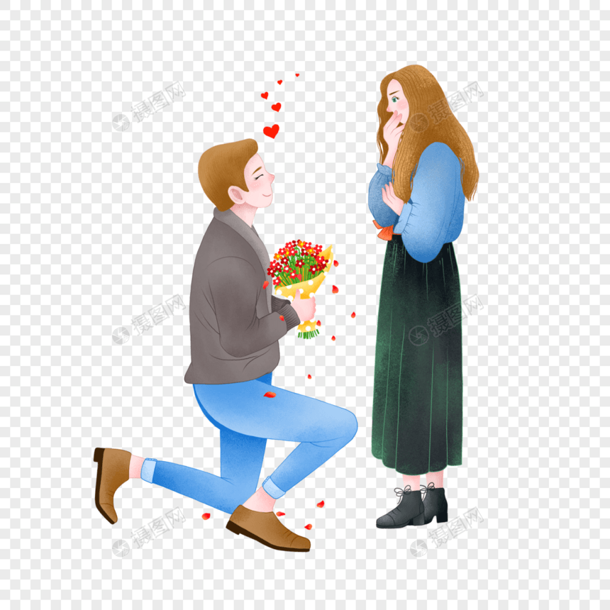 男孩捧花向女孩求婚图片