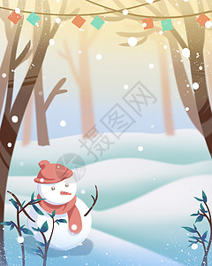 冬天树林雪人背景图片