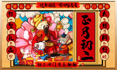 手绘中国风正月初二春节系列海报GIF图片