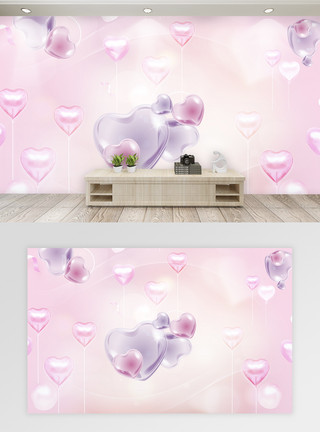浪漫爱心气球公主房电视背景墙模板