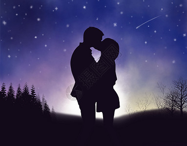 星空下接吻的情侣图片