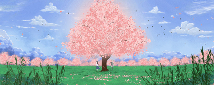 樱花树插画樱花之恋春天春分GIF高清图片