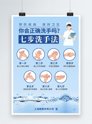 正确洗手的动作分解七步洗手法海报模板