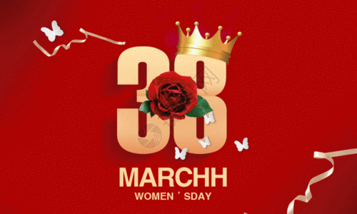 红色简约3.8妇女节促销英文海报GIF图片
