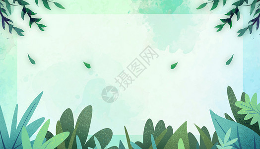 植物冷色调边框春天背景设计图片