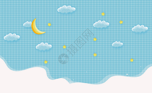 云朵和月亮蓝色卡通背景设计图片