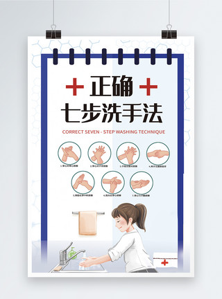 正确洗手的动作分解正确7步洗手法海报模板