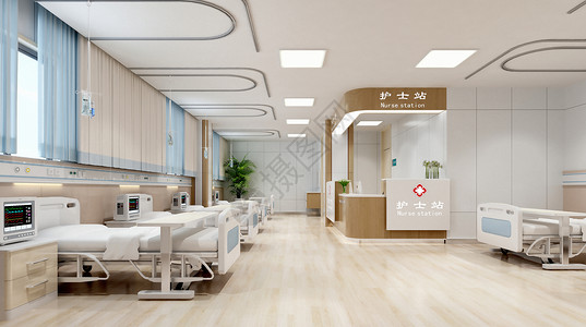 老年人住院3D医院病房场景设计图片