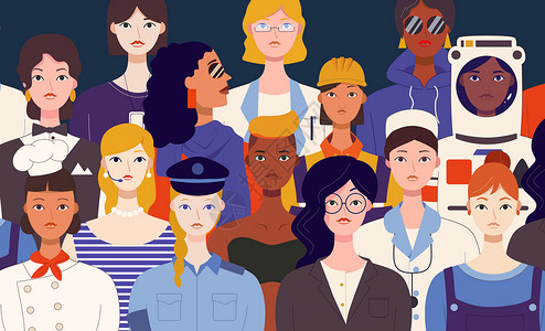 服务员机房三八妇女节职业群像插画