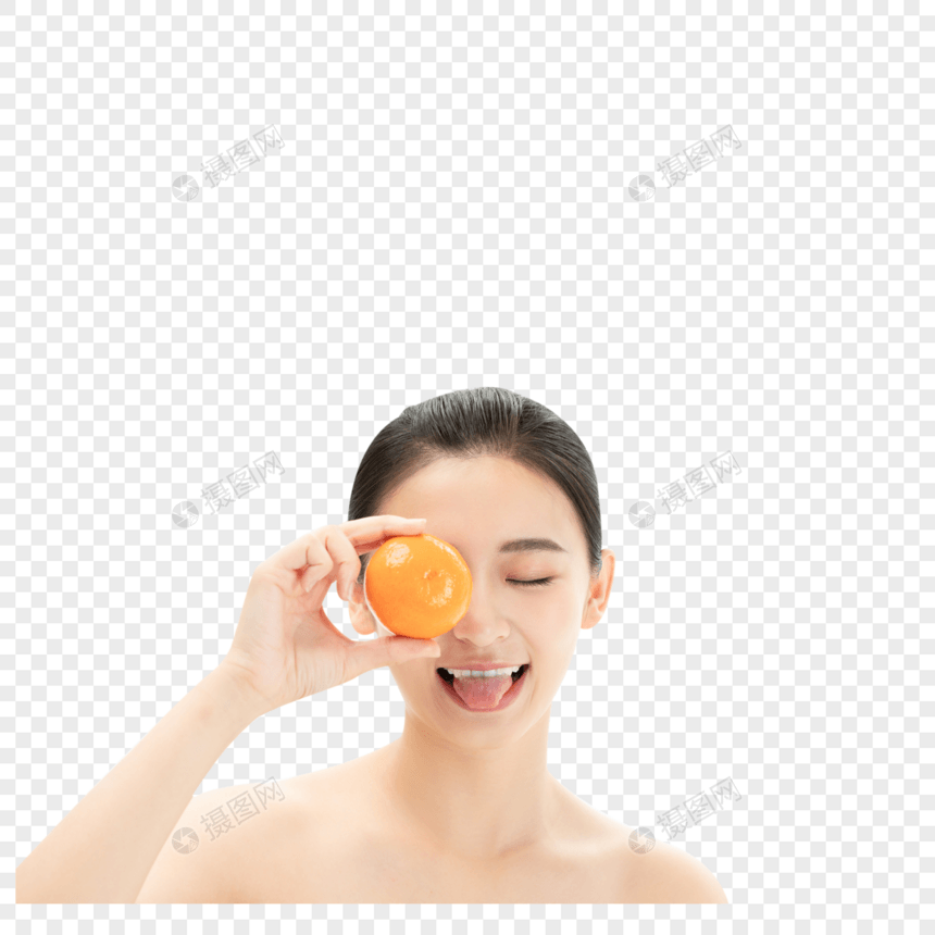 拿橘子的甜美女孩图片