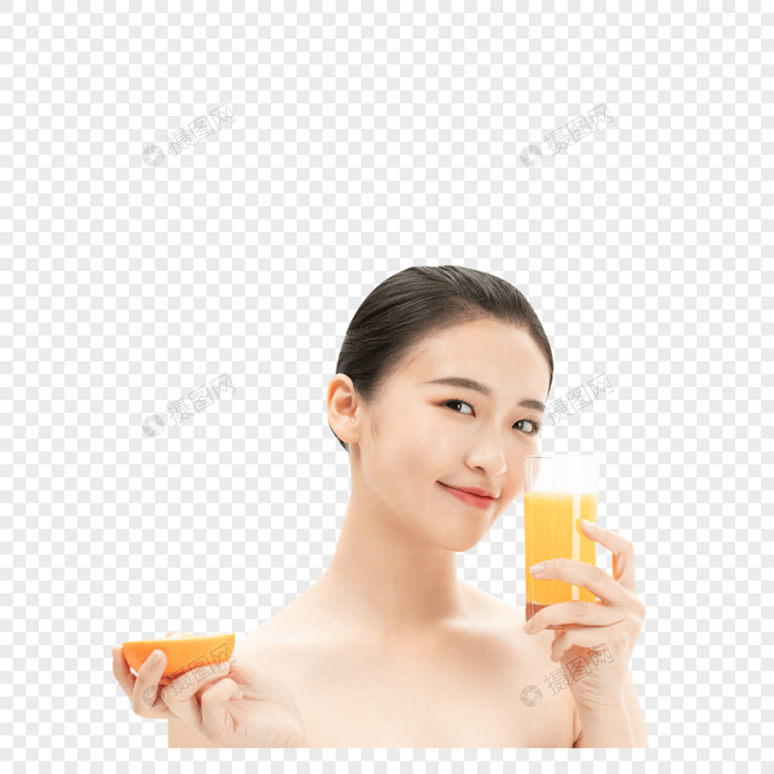 手拿橙汁的甜美女孩图片