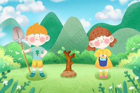 植树节种树的孩子立春高清图片素材