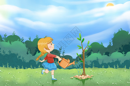 植树节种树的女孩春季高清图片素材