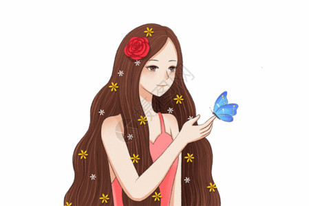 玩蝴蝶的女孩女孩和蝴蝶GIF高清图片