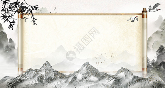 水墨底中国风卷轴设计图片