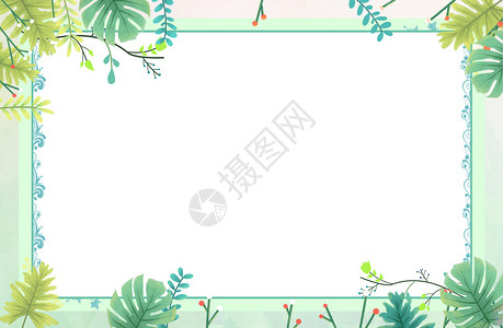 清新绿色边框春天植物背景设计图片