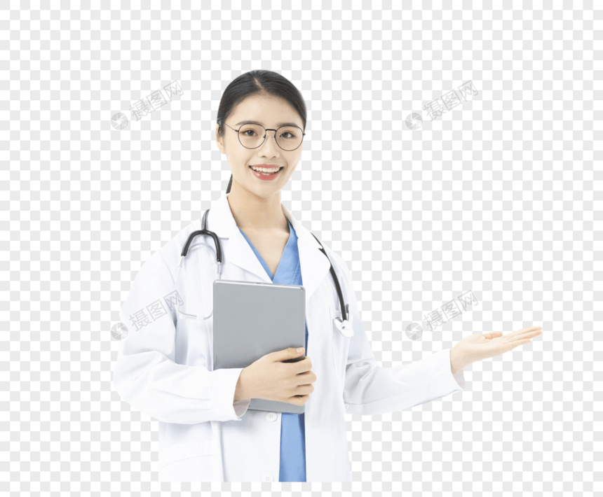 女性医生拿着平板电脑图片