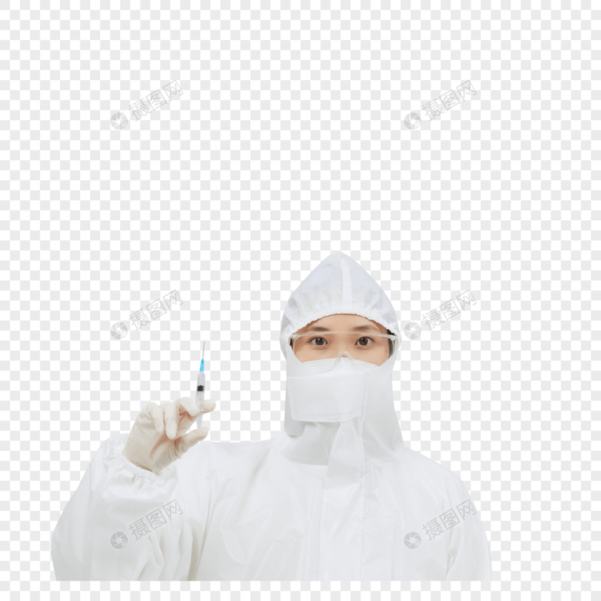 穿防护服手持医用针筒的医护人员图片