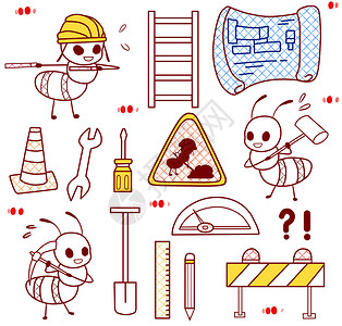 卡通铅笔装饰蚂蚁施工手账胶带贴纸装饰插画
