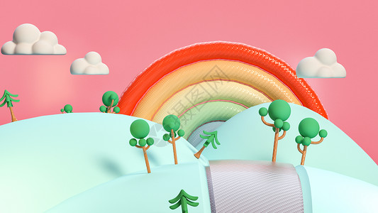 树与彩虹素材创意春天彩虹场景设计图片