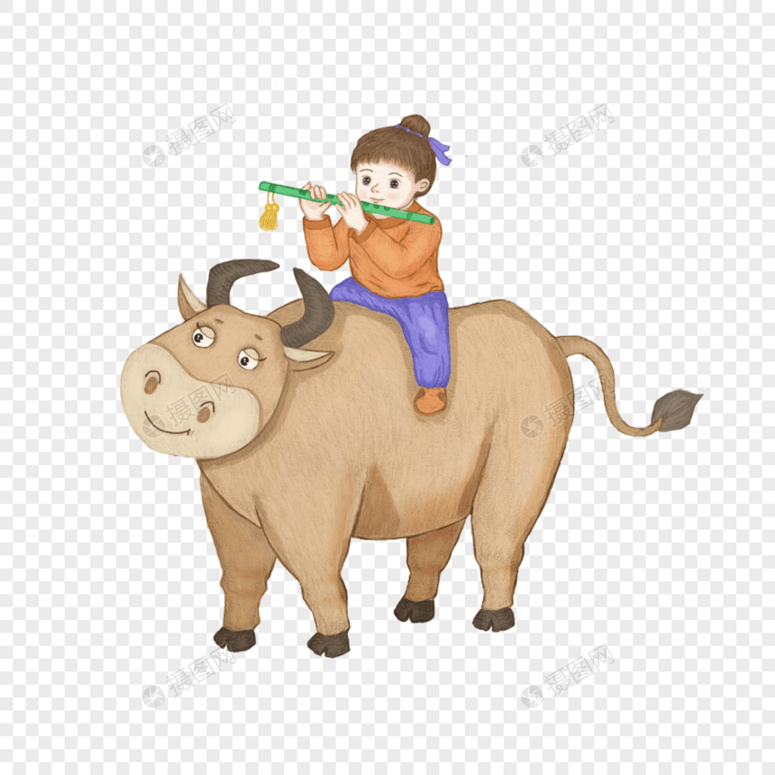 骑牛吹笛的牧童图片