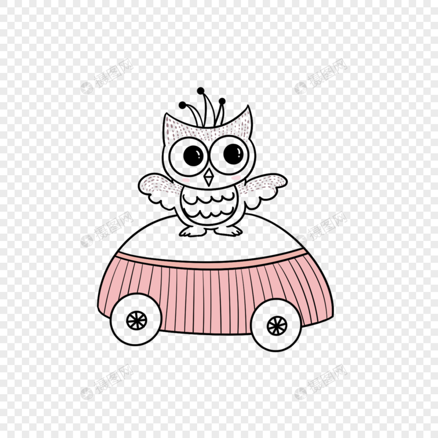 坐在车上的猫头鹰简笔画图片
