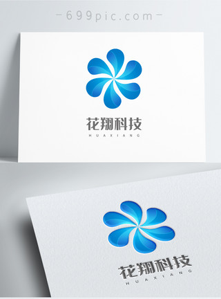 蓝色底图花瓣科技公司logo设计模板