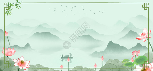夏天花环边框中国风背景设计图片