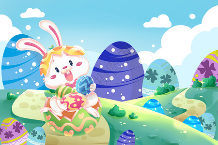 复活节兔子插画背景图片
